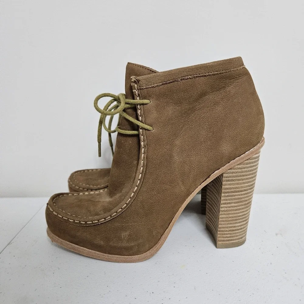 Dolce Vita Booties Women 8 Brown Leather Lace Up Moc‎ Toe Block Heel Hippie Boho